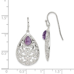 QE12569 Sterling Silver Rhodium-plated Amethyst Teardrop Shepherd Hook Earrings