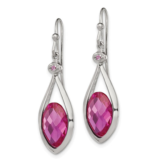 QE12570 Sterling Silver RH-plated Polished Synthetic Pink Bead Shepherd Hook Earri