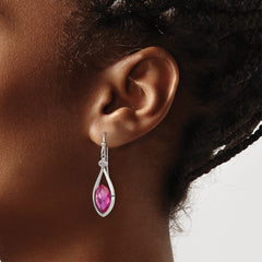 QE12570 Sterling Silver RH-plated Polished Synthetic Pink Bead Shepherd Hook Earri