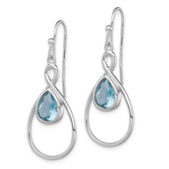 QE12573 Sterling Silver RH-plated Polished Blue Glass Teardrop Dangle Earrings