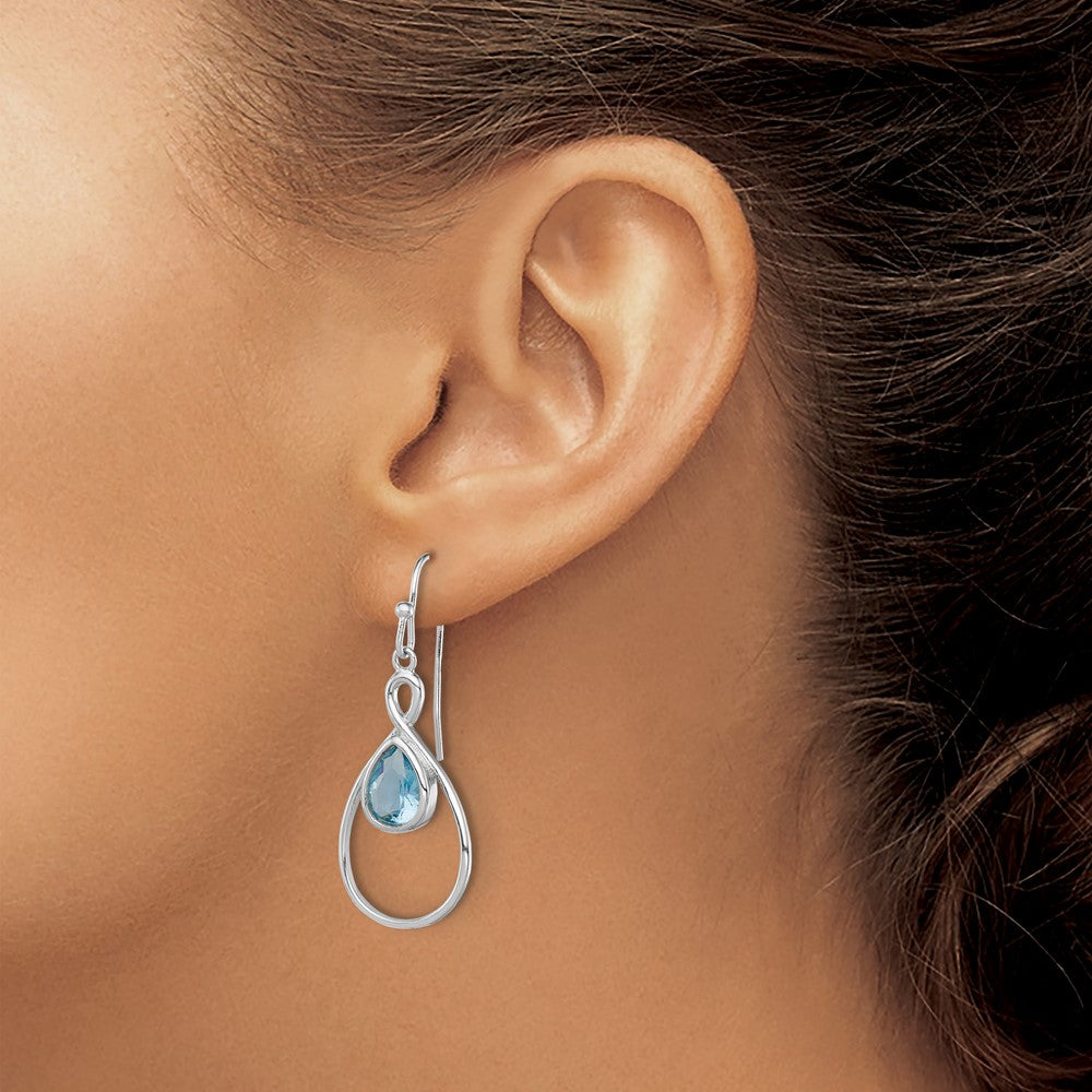 QE12573 Sterling Silver RH-plated Polished Blue Glass Teardrop Dangle Earrings