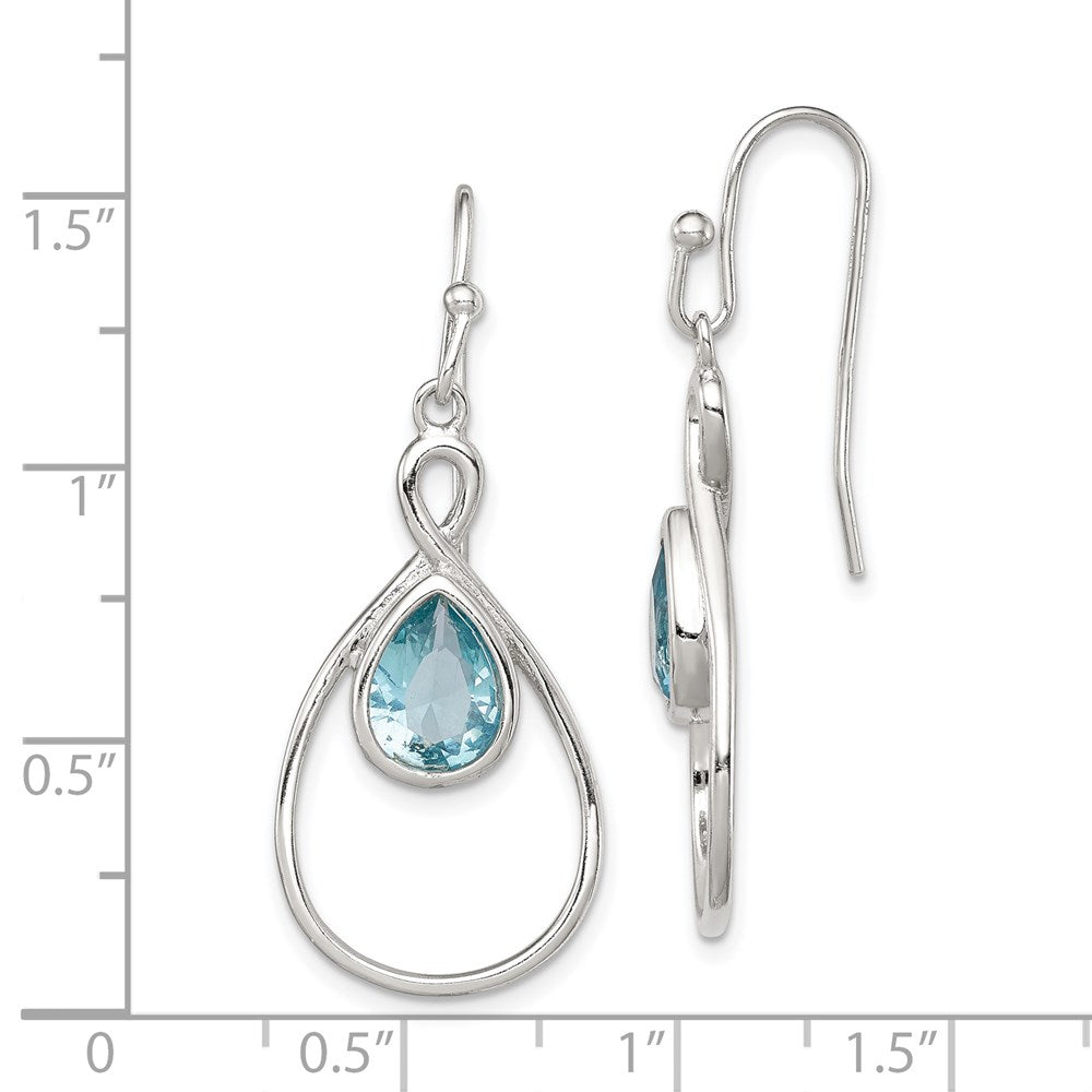 QE12573 Sterling Silver RH-plated Polished Blue Glass Teardrop Dangle Earrings