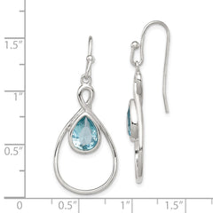 QE12573 Sterling Silver RH-plated Polished Blue Glass Teardrop Dangle Earrings