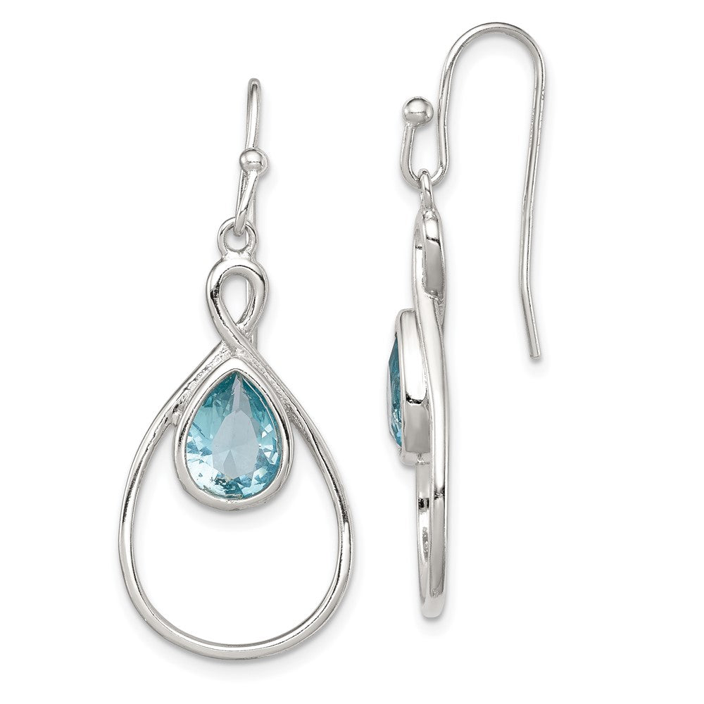 QE12573 Sterling Silver RH-plated Polished Blue Glass Teardrop Dangle Earrings