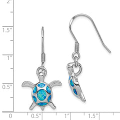 QE12599 Sterling Silver Rhodium-plated Polished Created Blue Opal Turtle Shepherd Hook Earrings