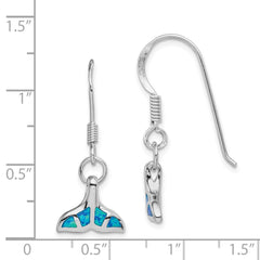 QE12601 Sterling Silver Rhodium-plated Created Opal Dolphin Tail Dangle Earrings