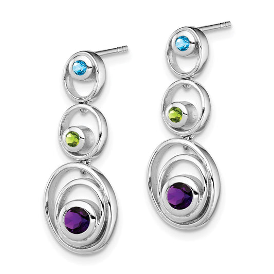 QE12610RB Sterling Silver Rhodium-plated Peridot Blue Topaz and Amethyst Earrings