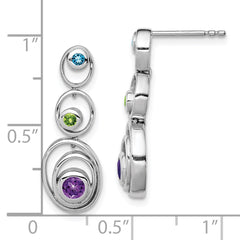 QE12610RB Sterling Silver Rhodium-plated Peridot Blue Topaz and Amethyst Earrings