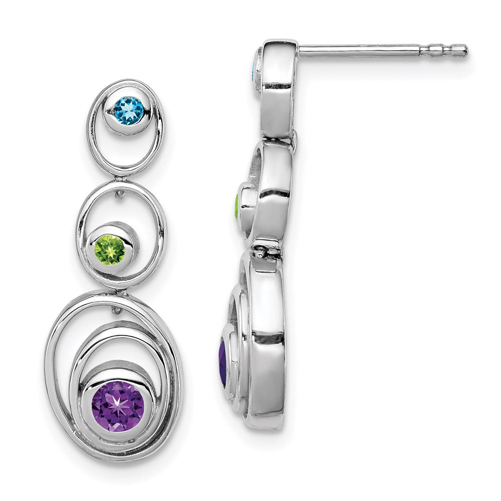QE12610RB Sterling Silver Rhodium-plated Peridot Blue Topaz and Amethyst Earrings