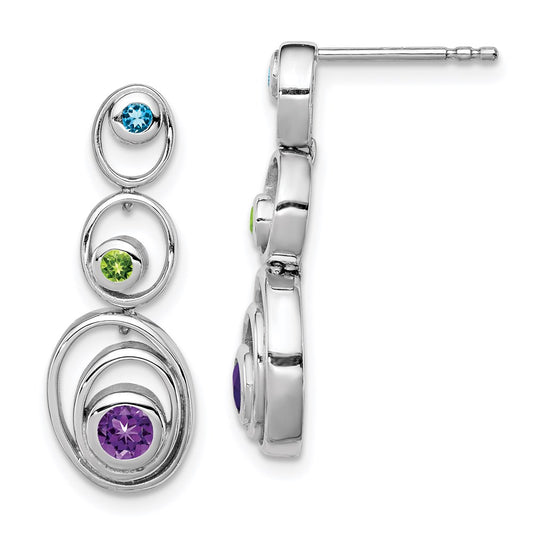 QE12610RB Sterling Silver Rhodium-plated Peridot Blue Topaz and Amethyst Earrings