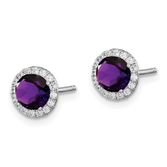 QE12613AM Sterling Silver Rhodium-plated Amethyst and CZ Post Earrings