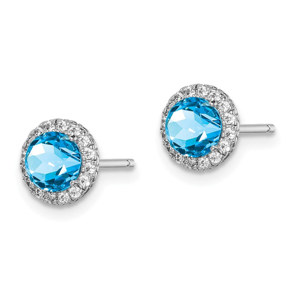 QE12613BT Sterling Silver Rhodium-plated Blue Topaz and CZ Post Earrings