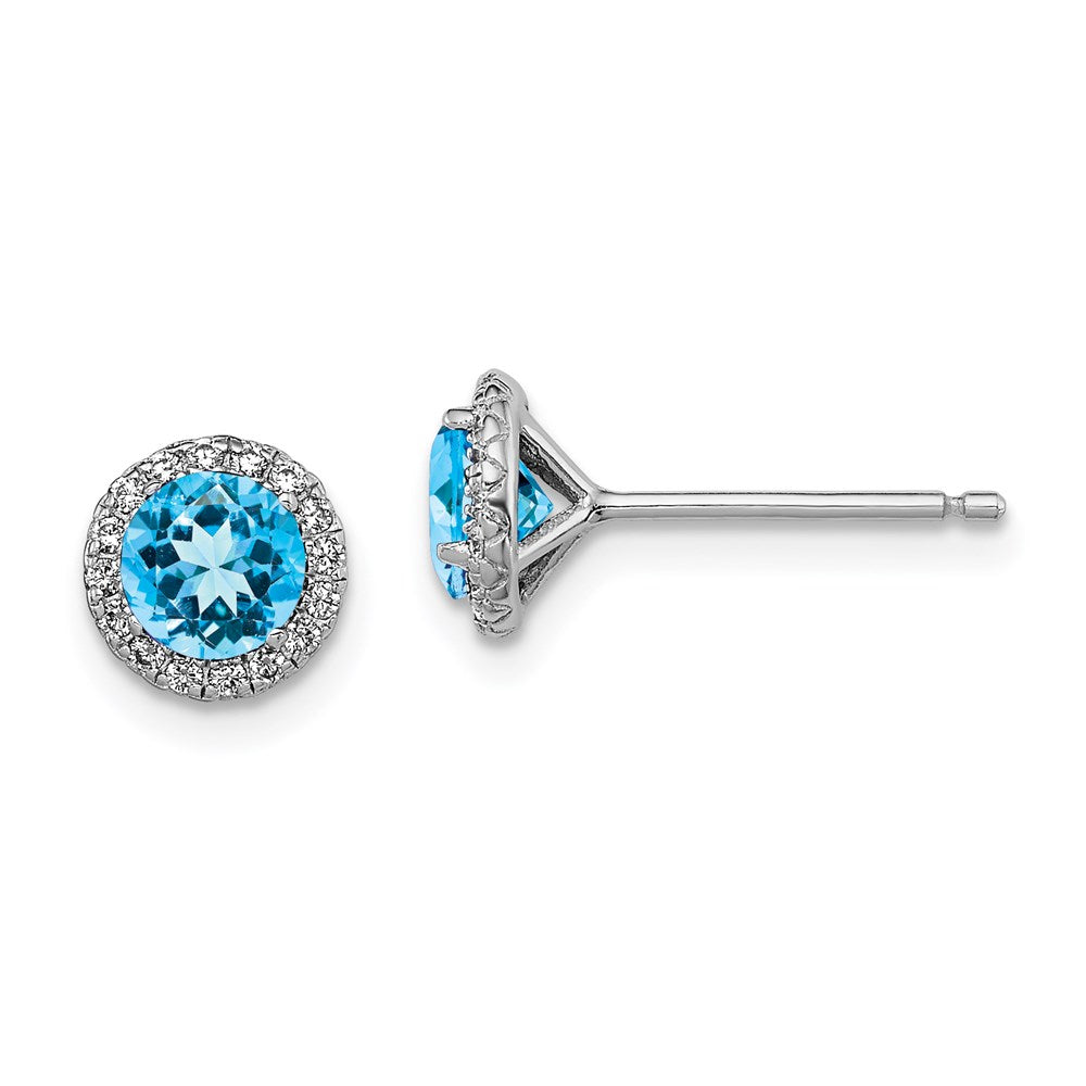 QE12613BT Sterling Silver Rhodium-plated Blue Topaz and CZ Post Earrings