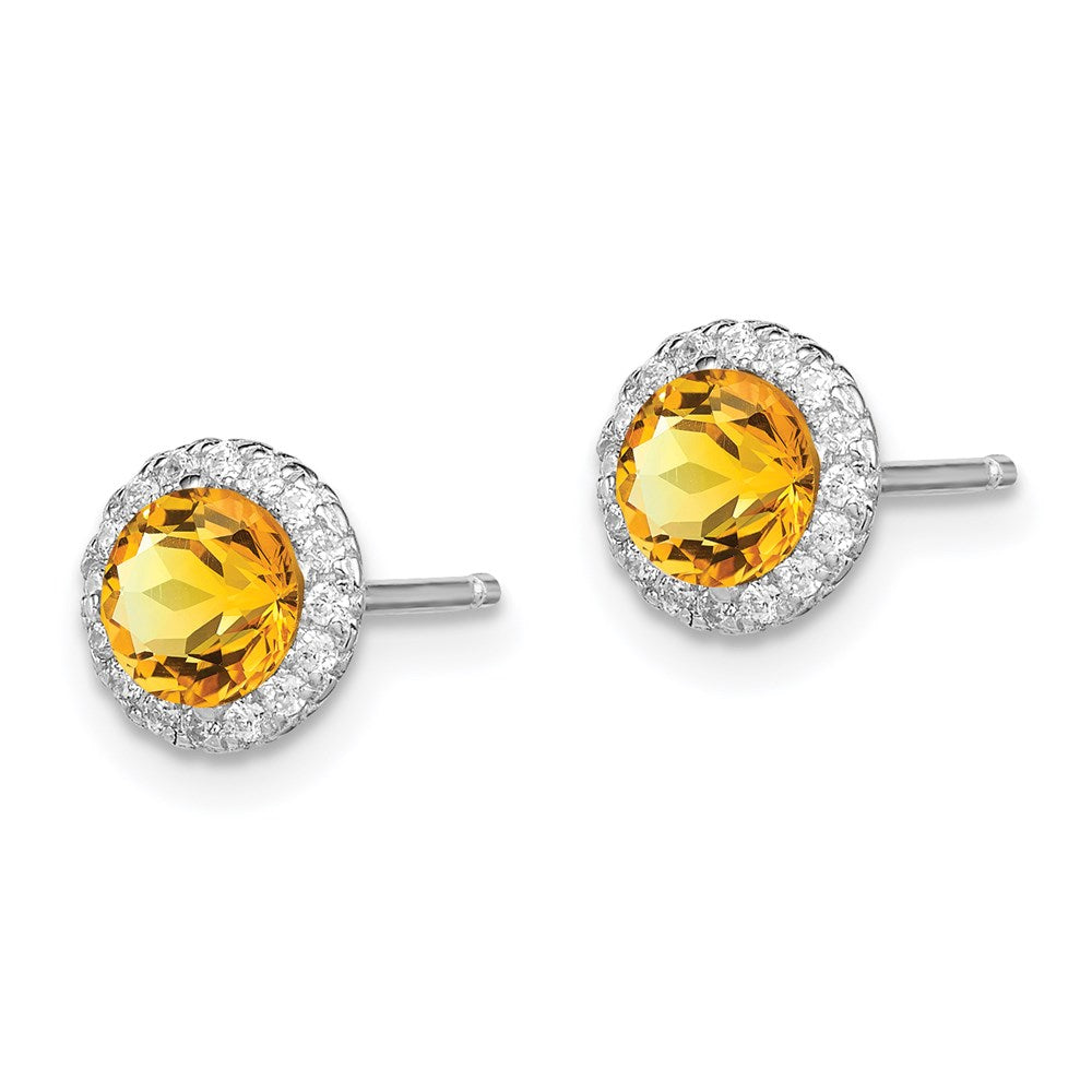 QE12613CI Sterling Silver Rhodium-plated Citrine and CZ Post Earrings