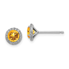 QE12613CI Sterling Silver Rhodium-plated Citrine and CZ Post Earrings