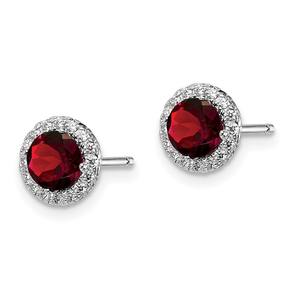 QE12613GA Sterling Silver Rhodium-plated Garnet and CZ Post Earrings