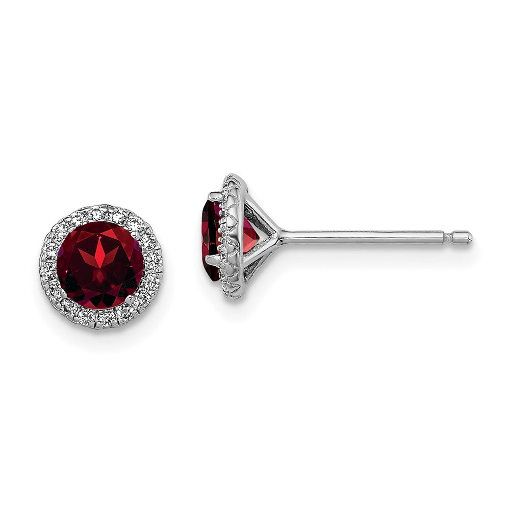 QE12613GA Sterling Silver Rhodium-plated Garnet and CZ Post Earrings