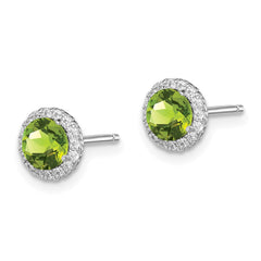 QE12613PE Sterling Silver Rhodium-plated Peridot and CZ Post Earrings