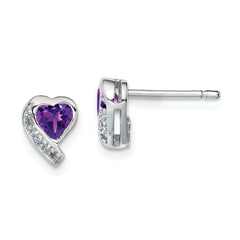 QE12618AM Sterling Silver Rhodium-plated Amethyst and Diamond Heart Earrings