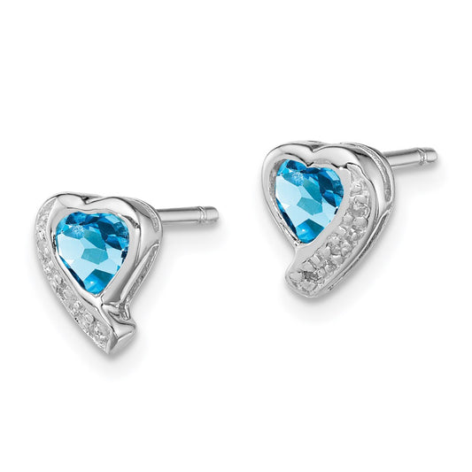 QE12618BT Sterling Silver Rhodium-plated Blue Topaz and Diamond Heart Earrings