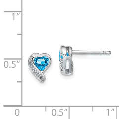 QE12618BT Sterling Silver Rhodium-plated Blue Topaz and Diamond Heart Earrings