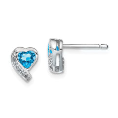 QE12618BT Sterling Silver Rhodium-plated Blue Topaz and Diamond Heart Earrings