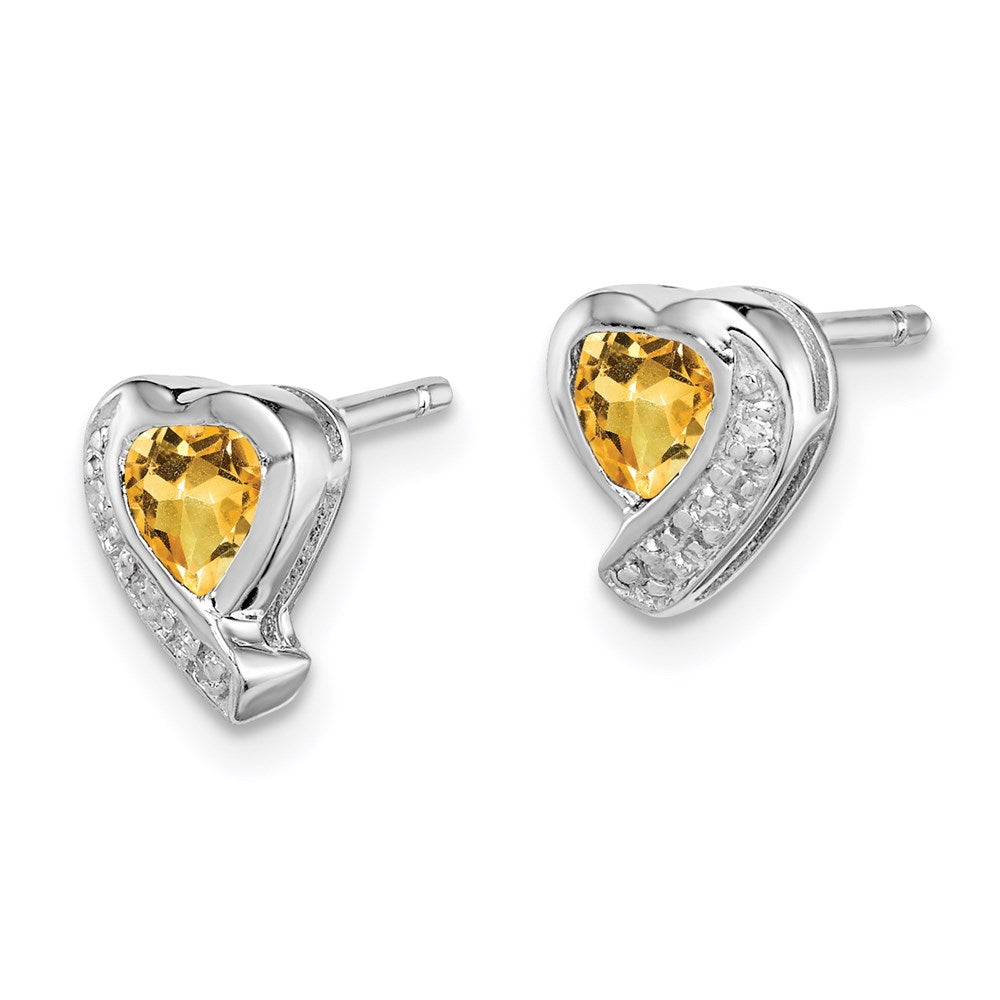 QE12618CI Sterling Silver Rhodium-plated Citrine and Diamond Heart Earrings