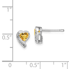 QE12618CI Sterling Silver Rhodium-plated Citrine and Diamond Heart Earrings