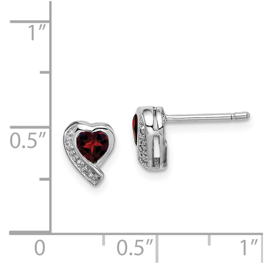 QE12618GA Sterling Silver Rhodium-plated Garnet and Diamond Heart Earrings