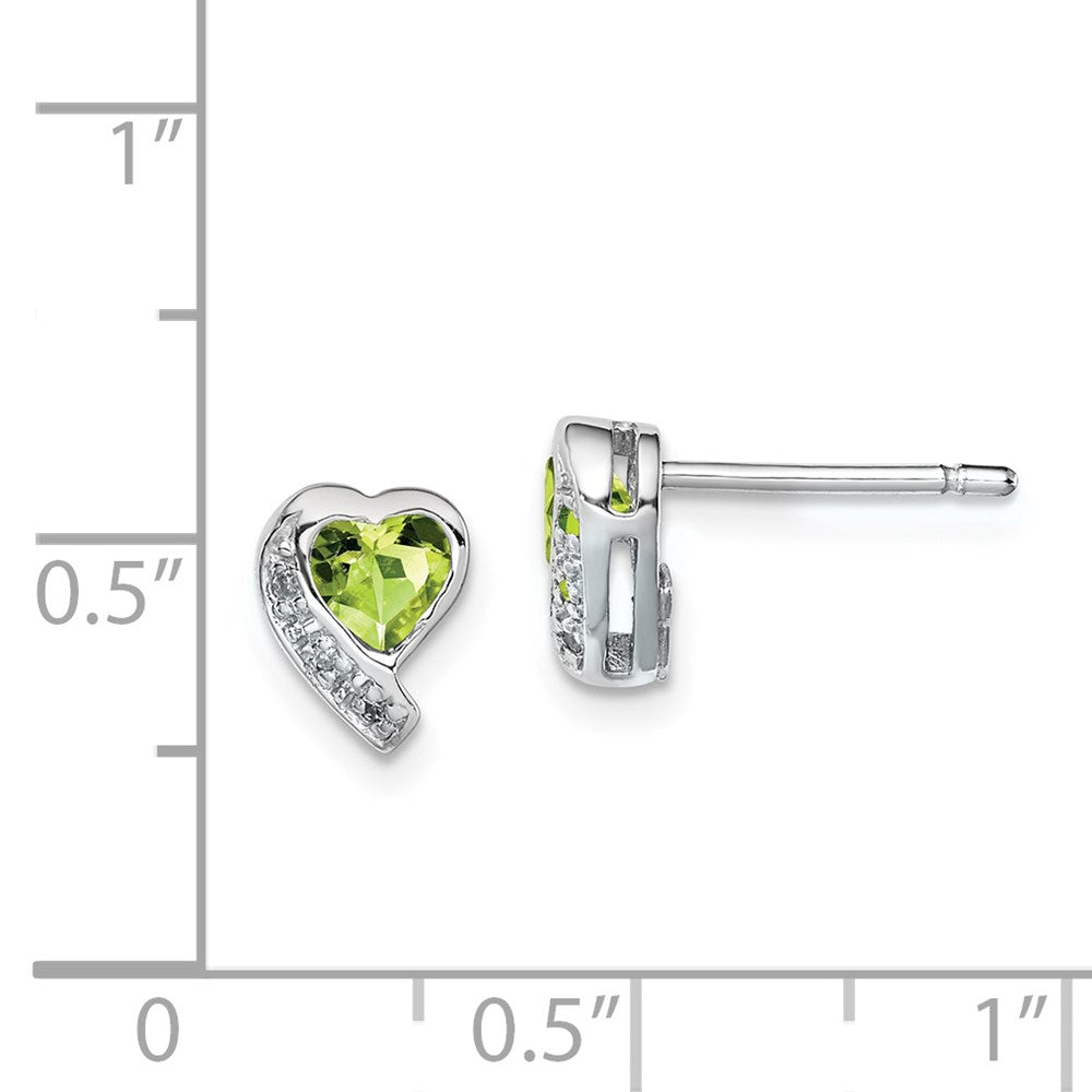 QE12618PE Sterling Silver Rhodium-plated Peridot and Diamond Heart Earrings