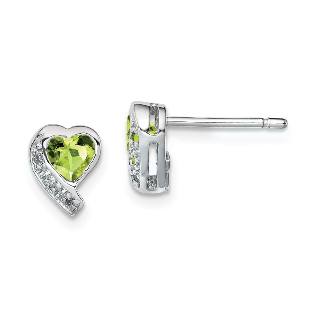 QE12618PE Sterling Silver Rhodium-plated Peridot and Diamond Heart Earrings