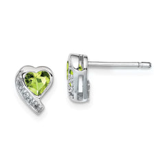 QE12618PE Sterling Silver Rhodium-plated Peridot and Diamond Heart Earrings