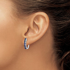 QE12619S Sterling Silver Rhodium-plated Polished Sapphire Hinged Hoop Earrings