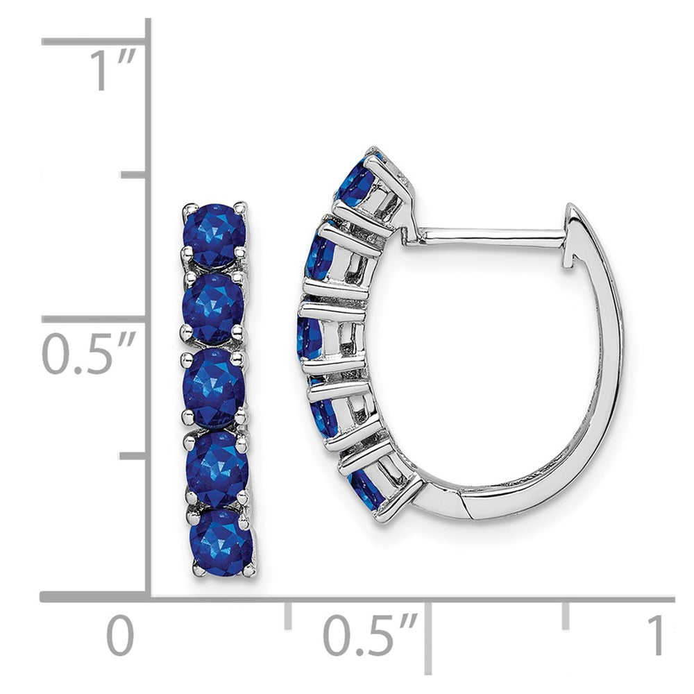 QE12619S Sterling Silver Rhodium-plated Polished Sapphire Hinged Hoop Earrings