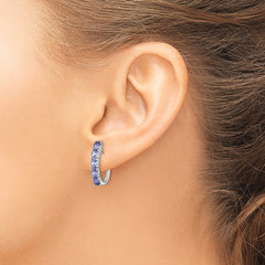 QE12619TZ Sterling Silver Rhodium-plated Oval Tanzanite Hinged Hoop Earrings