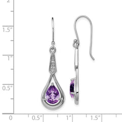 QE12622AM Sterling Silver Rhodium-plated CZ and Amethyst Dangle Earrings