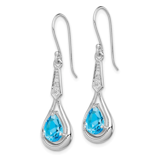 QE12622BT Sterling Silver Rhodium-plated CZ and Blue Topaz Dangle Earrings