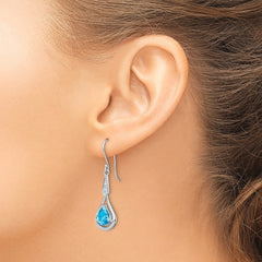 QE12622BT Sterling Silver Rhodium-plated CZ and Blue Topaz Dangle Earrings
