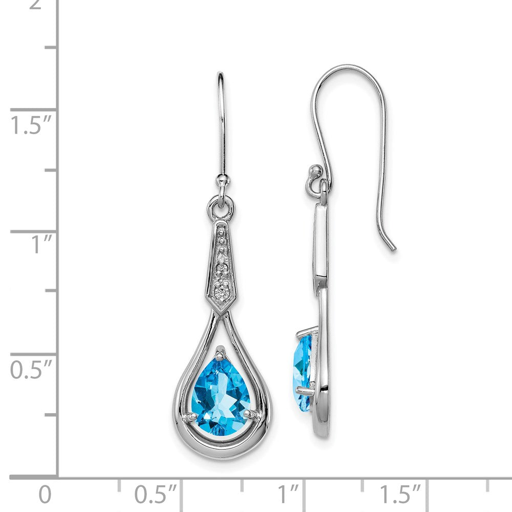 QE12622BT Sterling Silver Rhodium-plated CZ and Blue Topaz Dangle Earrings