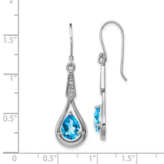 QE12622BT Sterling Silver Rhodium-plated CZ and Blue Topaz Dangle Earrings