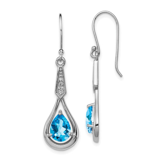 QE12622BT Sterling Silver Rhodium-plated CZ and Blue Topaz Dangle Earrings