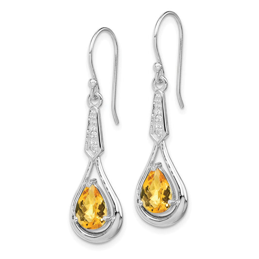 QE12622CI Sterling Silver Rhodium-plated CZ and Citrine Dangle Earrings