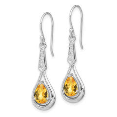 QE12622CI Sterling Silver Rhodium-plated CZ and Citrine Dangle Earrings
