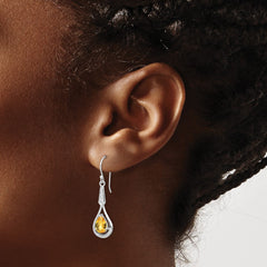 QE12622CI Sterling Silver Rhodium-plated CZ and Citrine Dangle Earrings