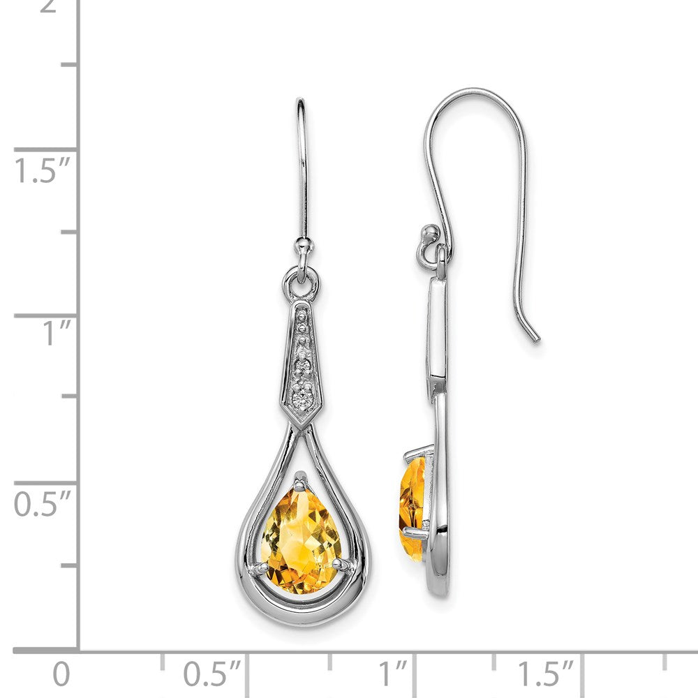 QE12622CI Sterling Silver Rhodium-plated CZ and Citrine Dangle Earrings