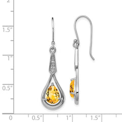 QE12622CI Sterling Silver Rhodium-plated CZ and Citrine Dangle Earrings