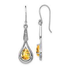 QE12622CI Sterling Silver Rhodium-plated CZ and Citrine Dangle Earrings