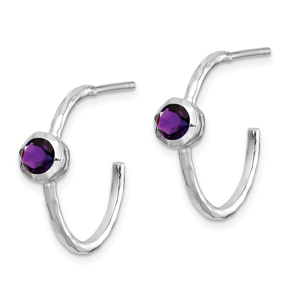 QE12623AM Sterling Silver Rhodium-plated Amethyst Post Hoop Earrings