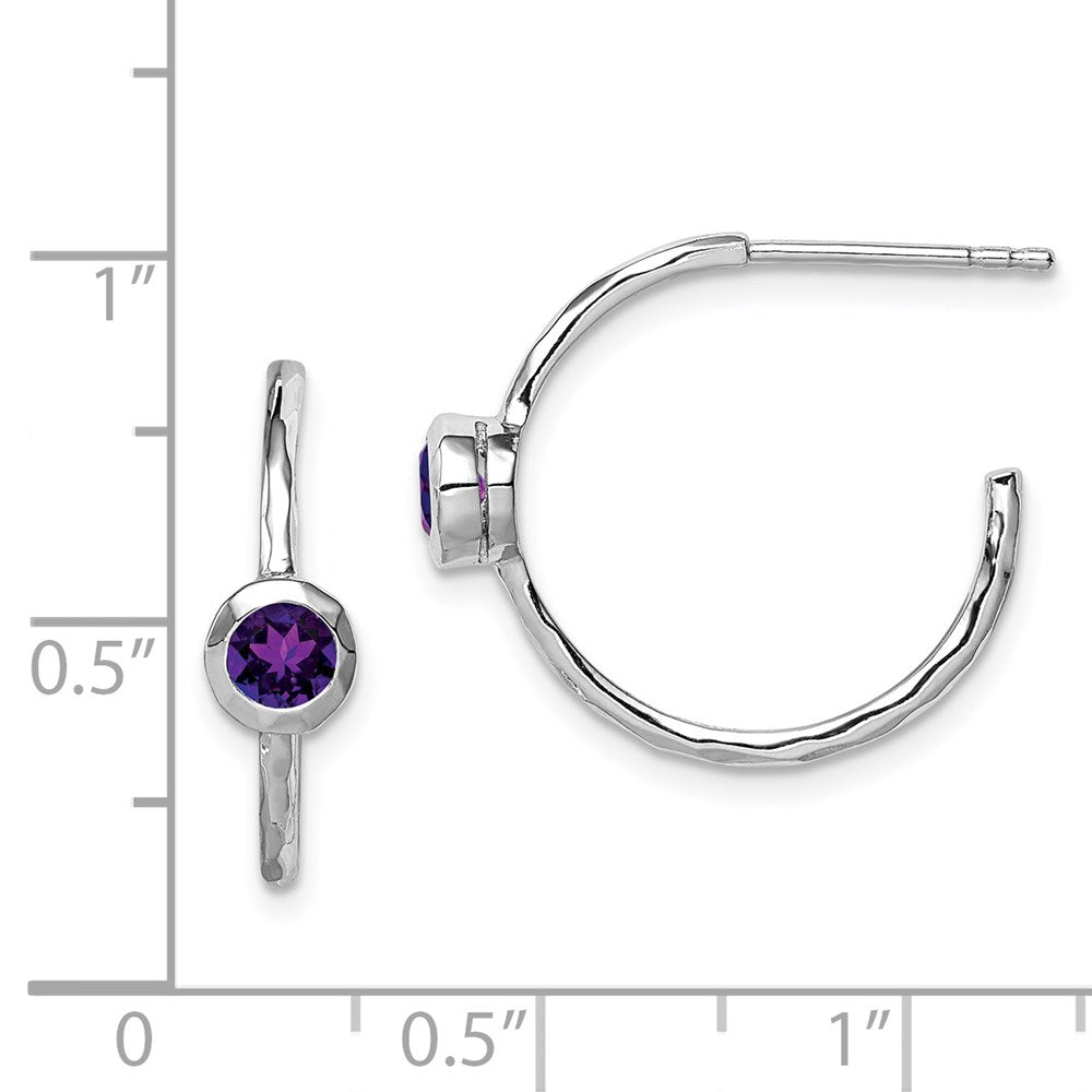 QE12623AM Sterling Silver Rhodium-plated Amethyst Post Hoop Earrings