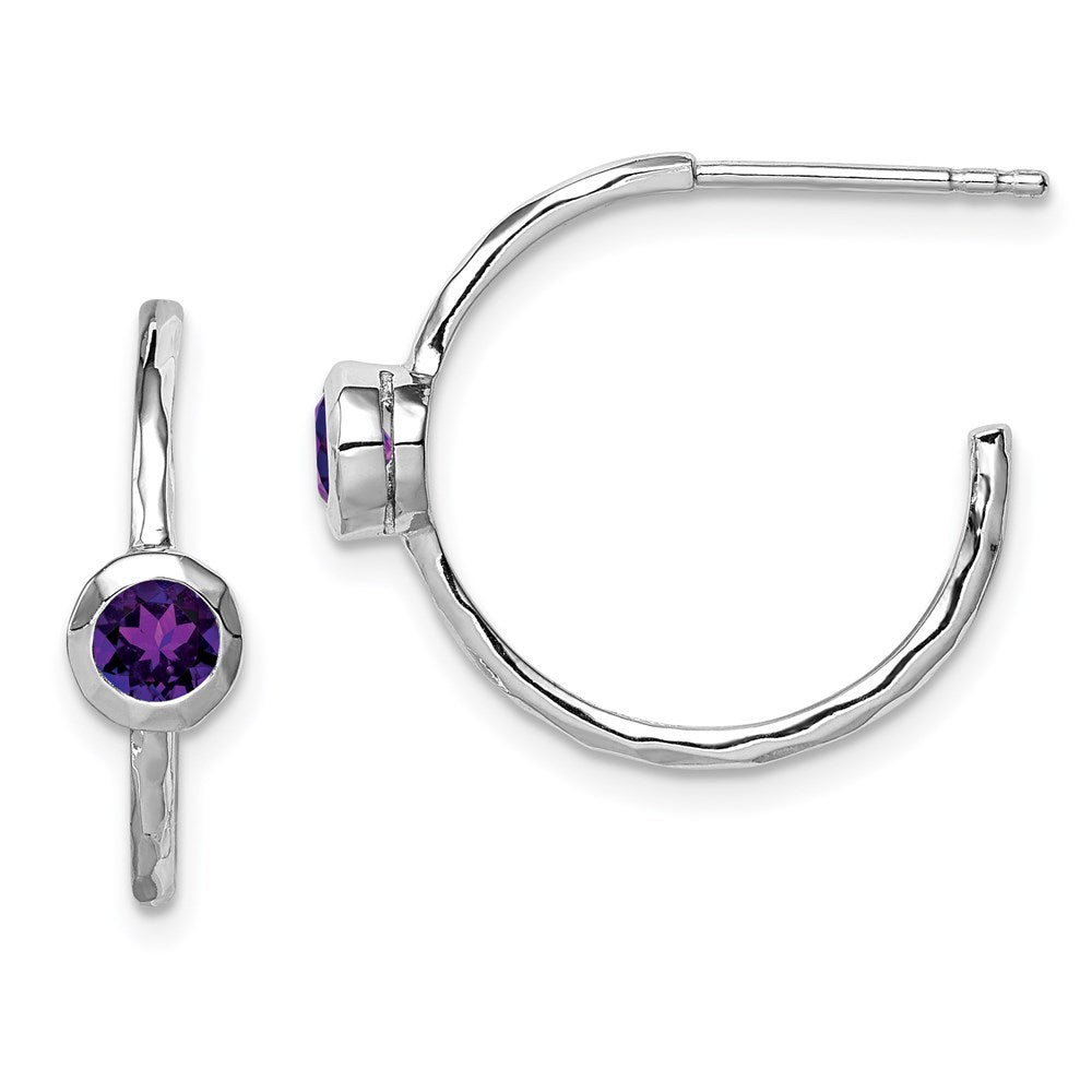 QE12623AM Sterling Silver Rhodium-plated Amethyst Post Hoop Earrings